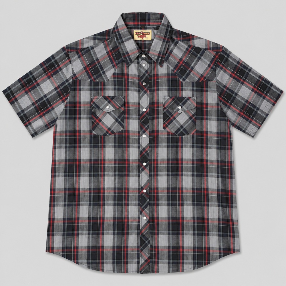 Youngbloods Plaid Pearl Snap Shirt Mens 2XL Gray Western Short Sleeve Cotton